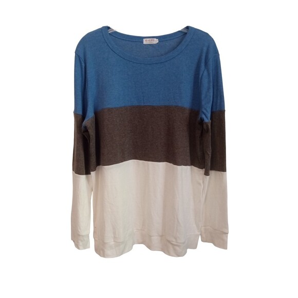 Halife long sleeve blue brown and white color block long sleeve - Picture 1 of 6